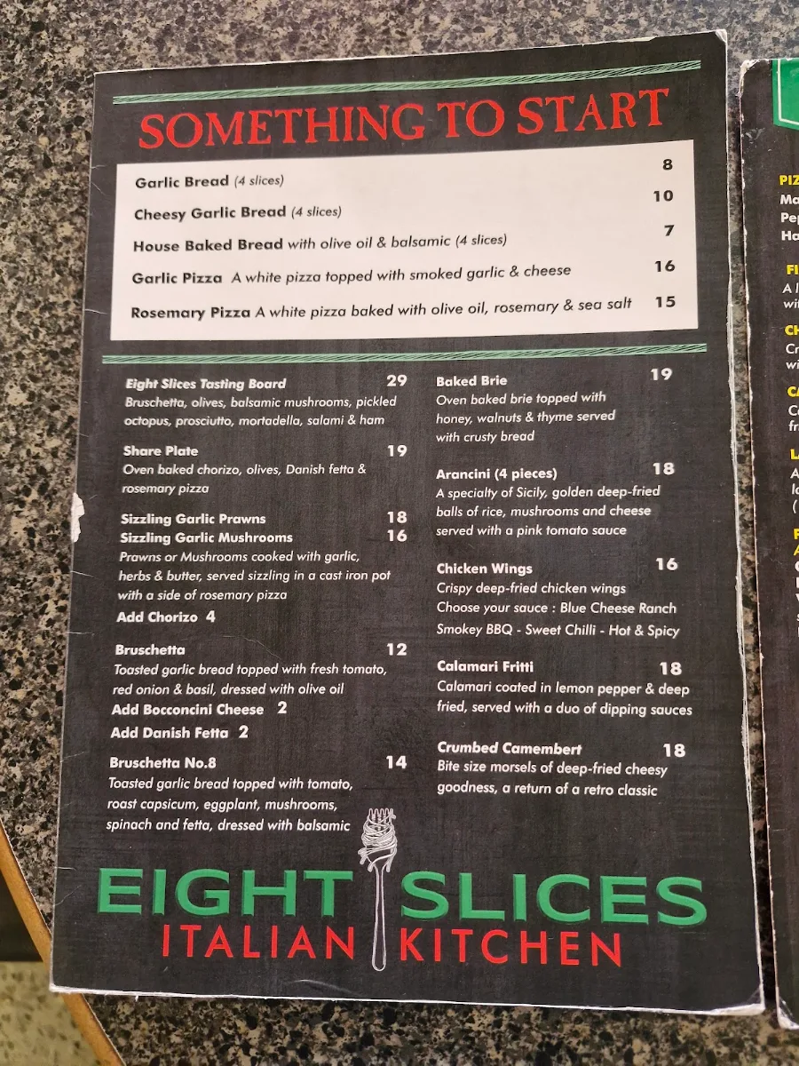 Menu, Eight Slices Italian Kitchen