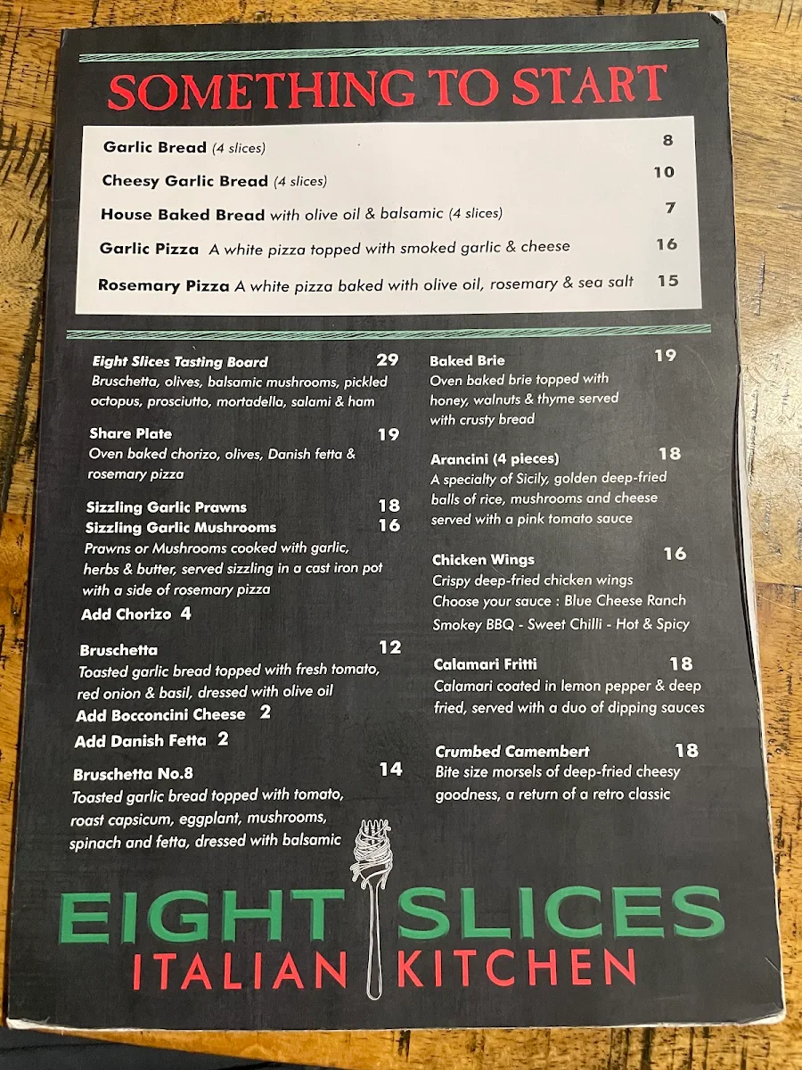 Menu, Eight Slices Italian Kitchen