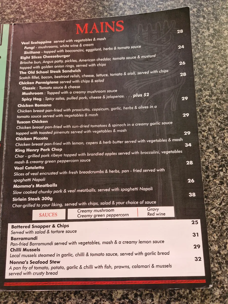 Menu, Eight Slices Italian Kitchen