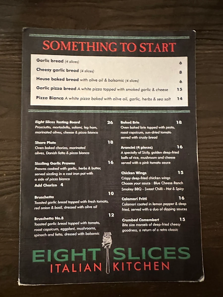 Menu, Eight Slices Italian Kitchen