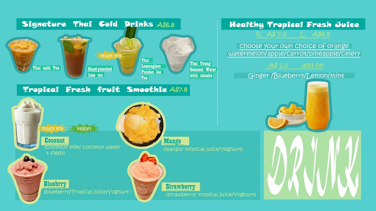 Menu, Mini Yeah Thai Street Food & Drinks