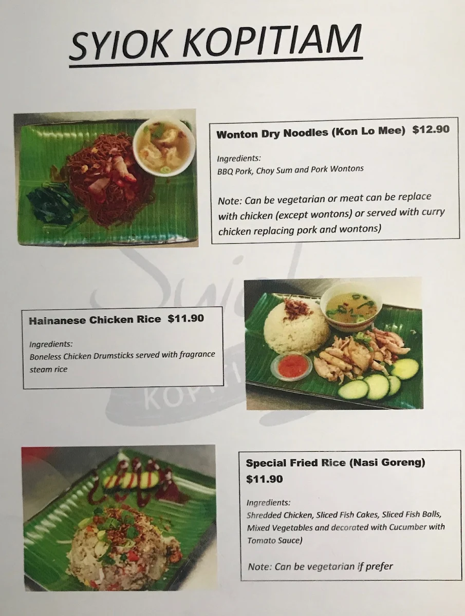 Menu, Syiok Kopitiam