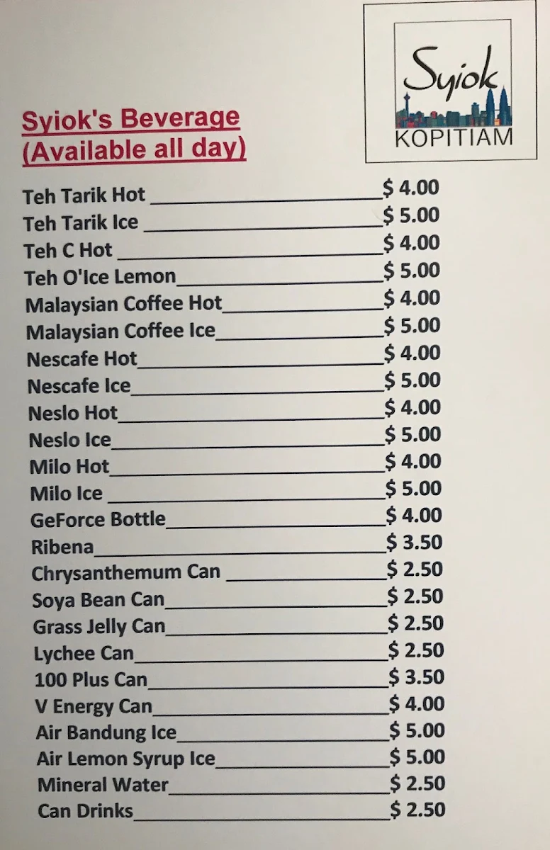 Menu, Syiok Kopitiam