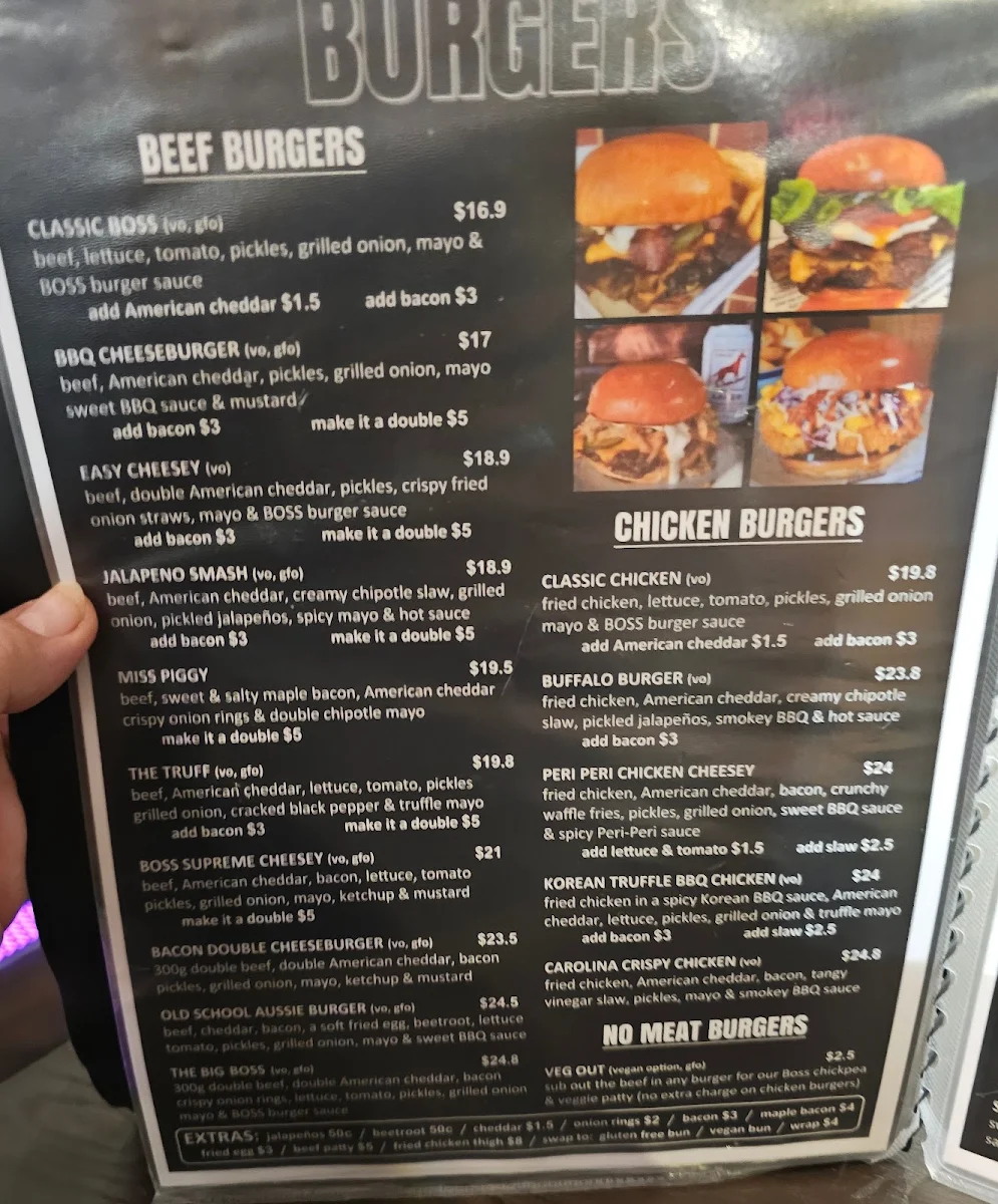 Menu, Boss Burgers Perth