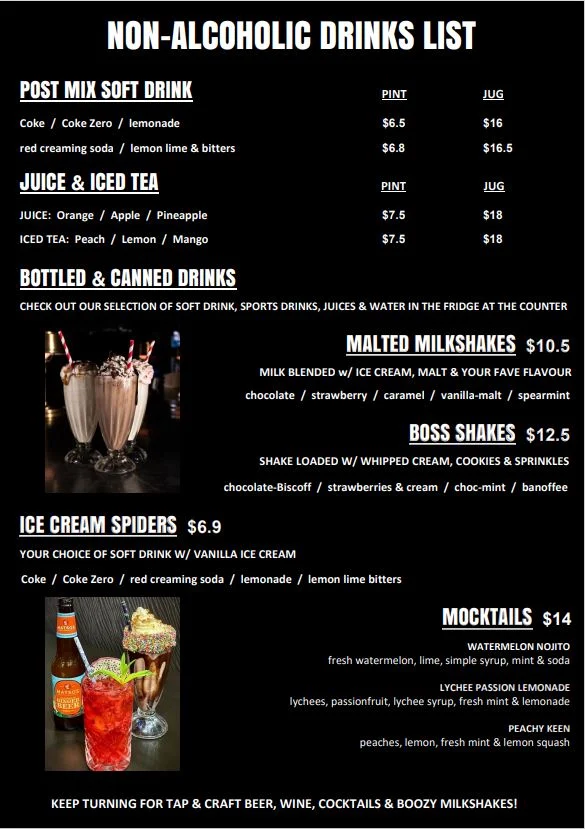 Menu, Boss Burgers Perth