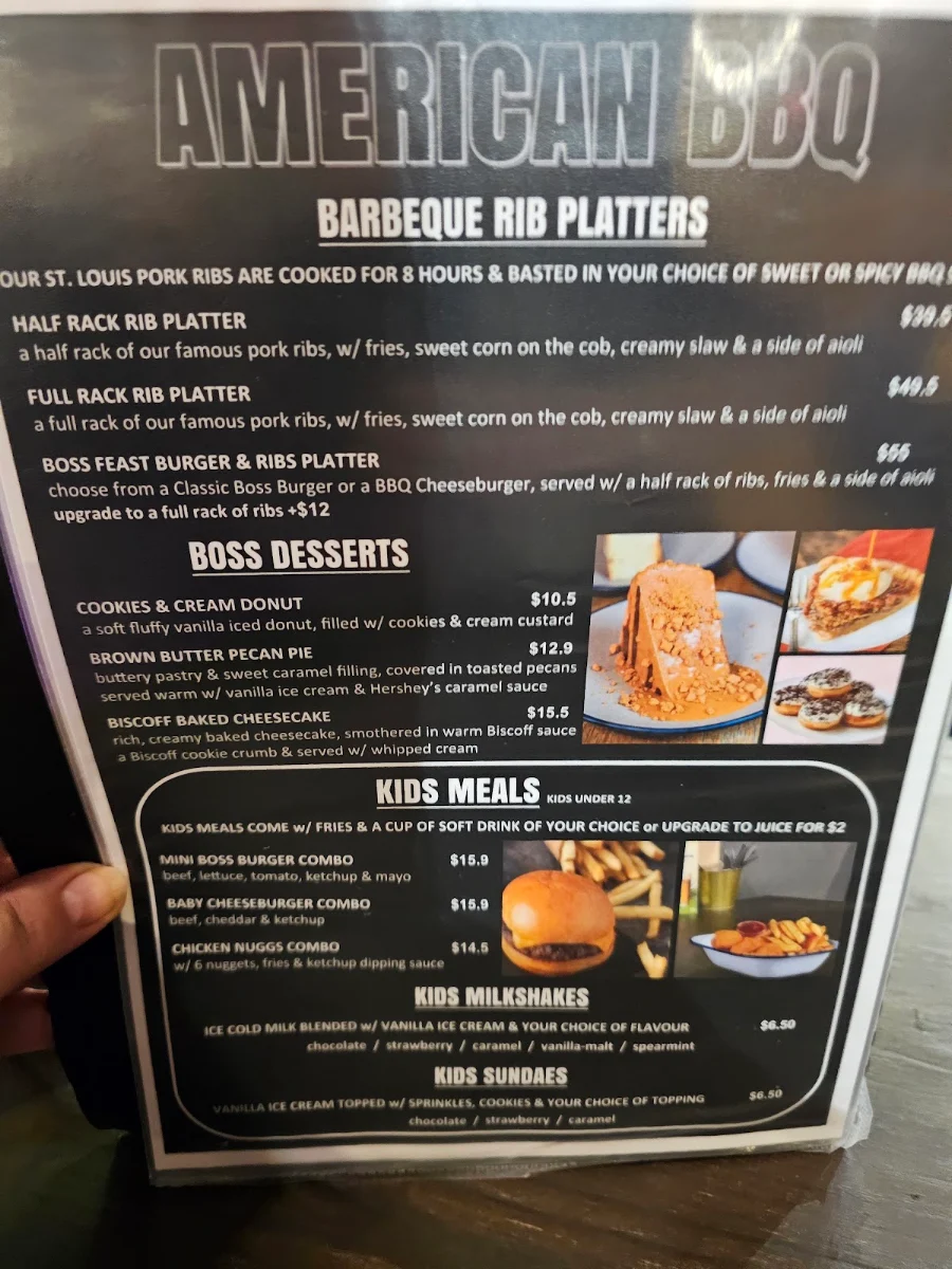 Menu, Boss Burgers Perth