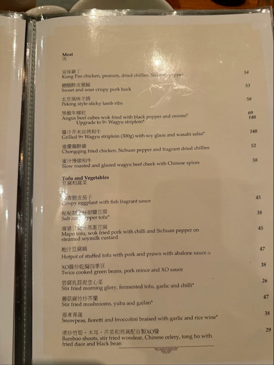 Menu, Mr. Wong