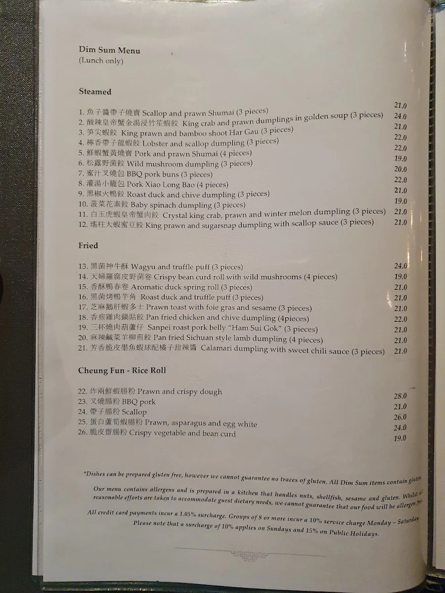 Menu, Mr. Wong