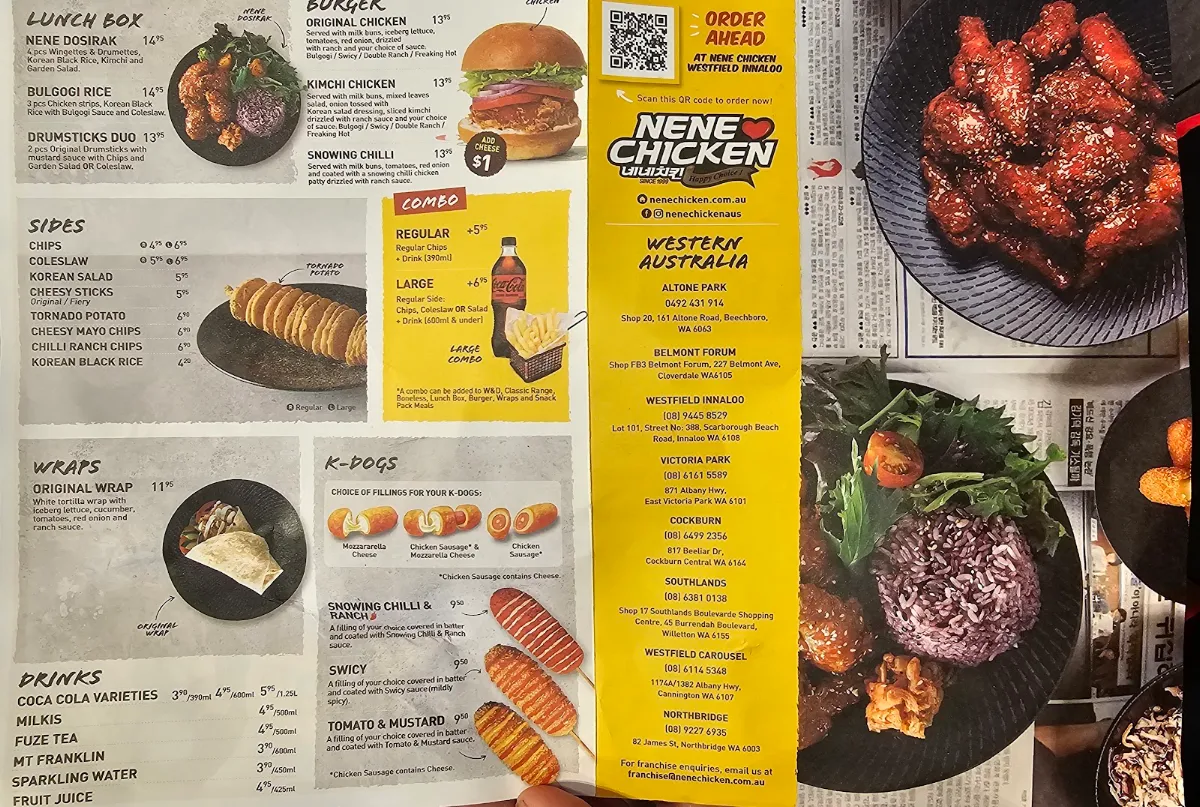 Menu, Nene Chicken Innaloo