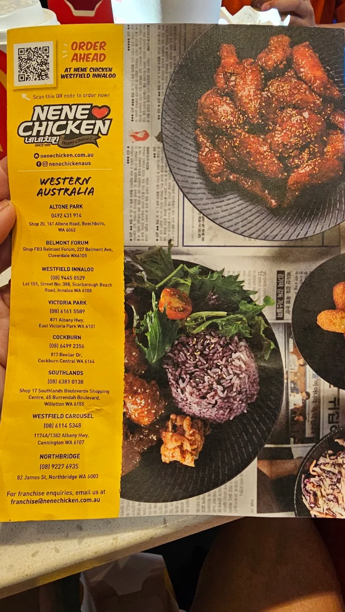 Menu, Nene Chicken Innaloo