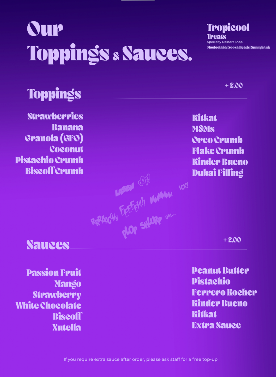 Menu, Tropicool Treats Mooloolaba