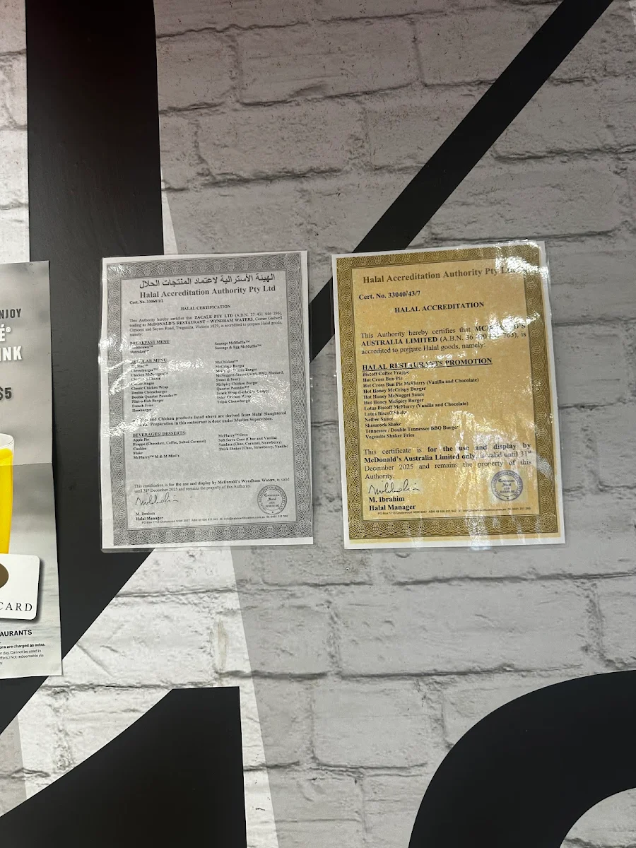 Menu, McDonald's Wyndham Waters