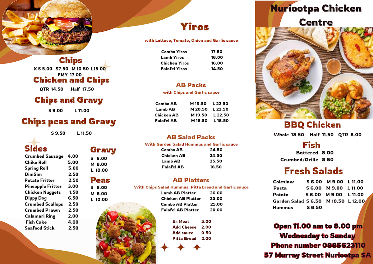 Menu, Nuriootpa Chicken Centre & Deli