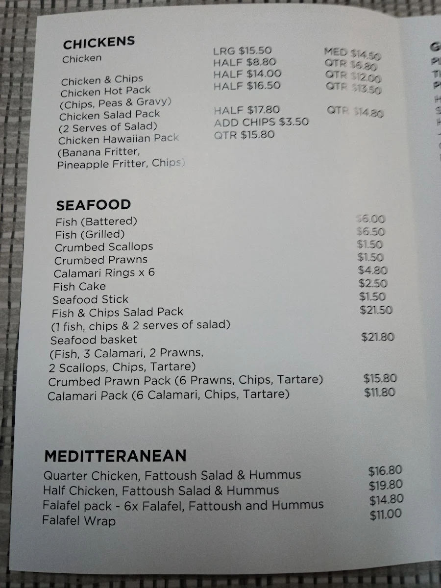 Menu, Nuriootpa Chicken Centre & Deli