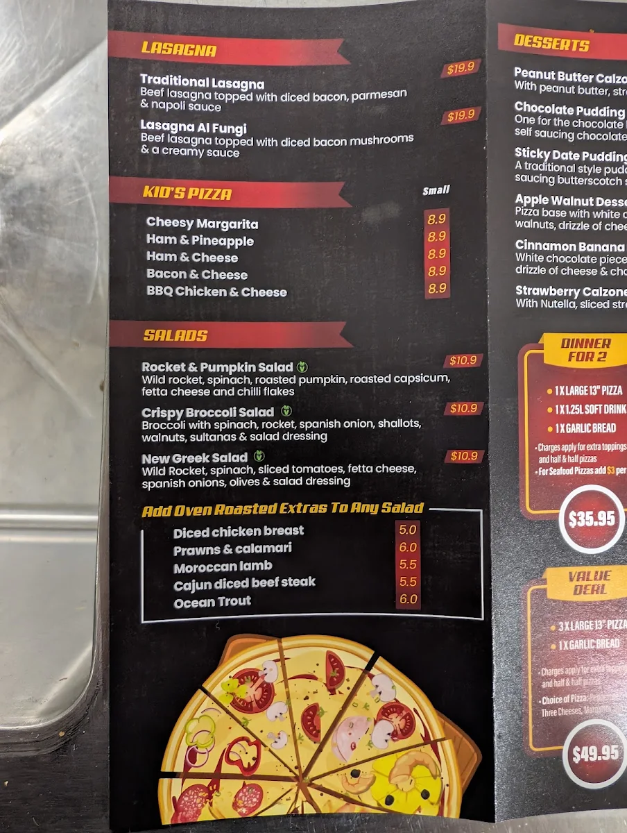 Menu, Three Kings Pizza Flagstone