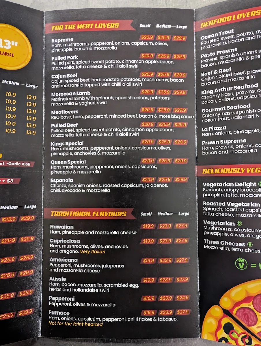 Menu, Three Kings Pizza Flagstone