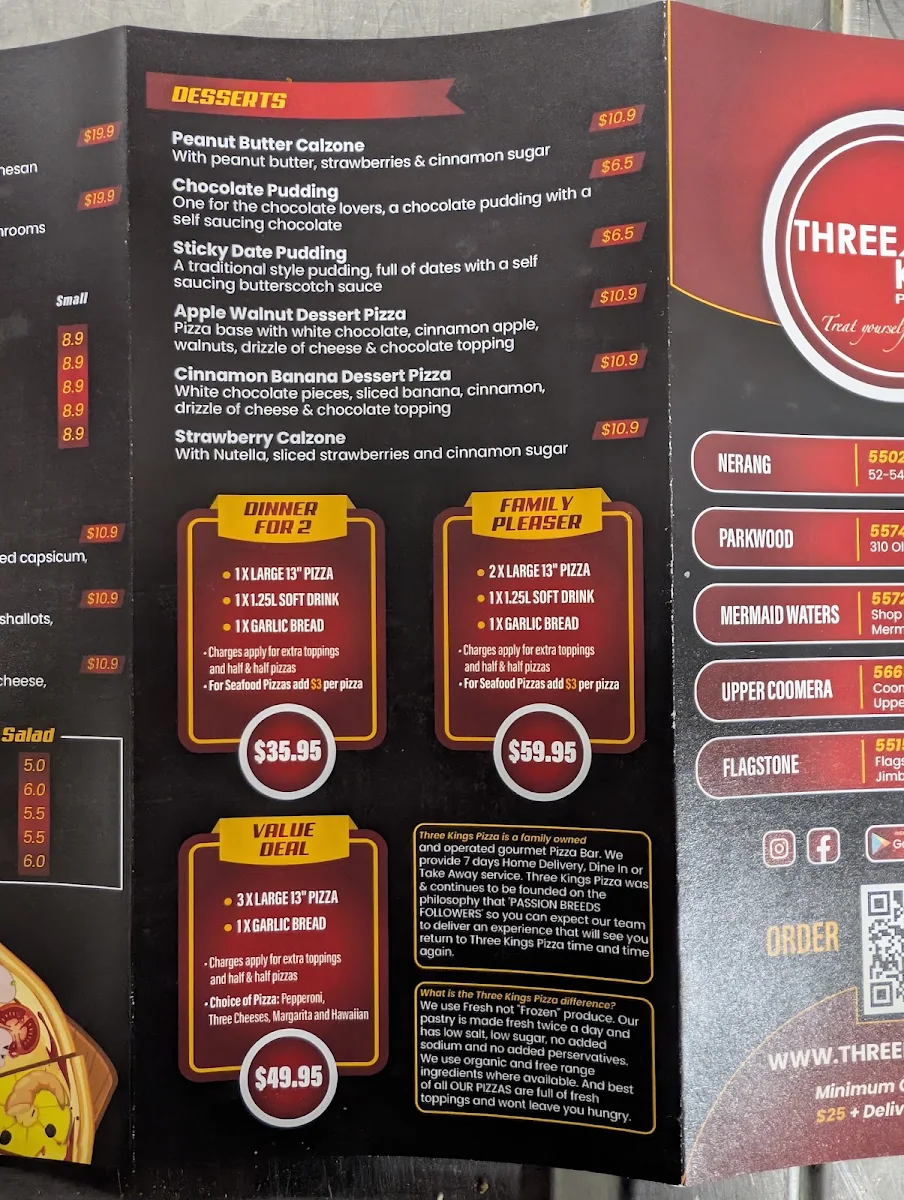 Menu, Three Kings Pizza Flagstone