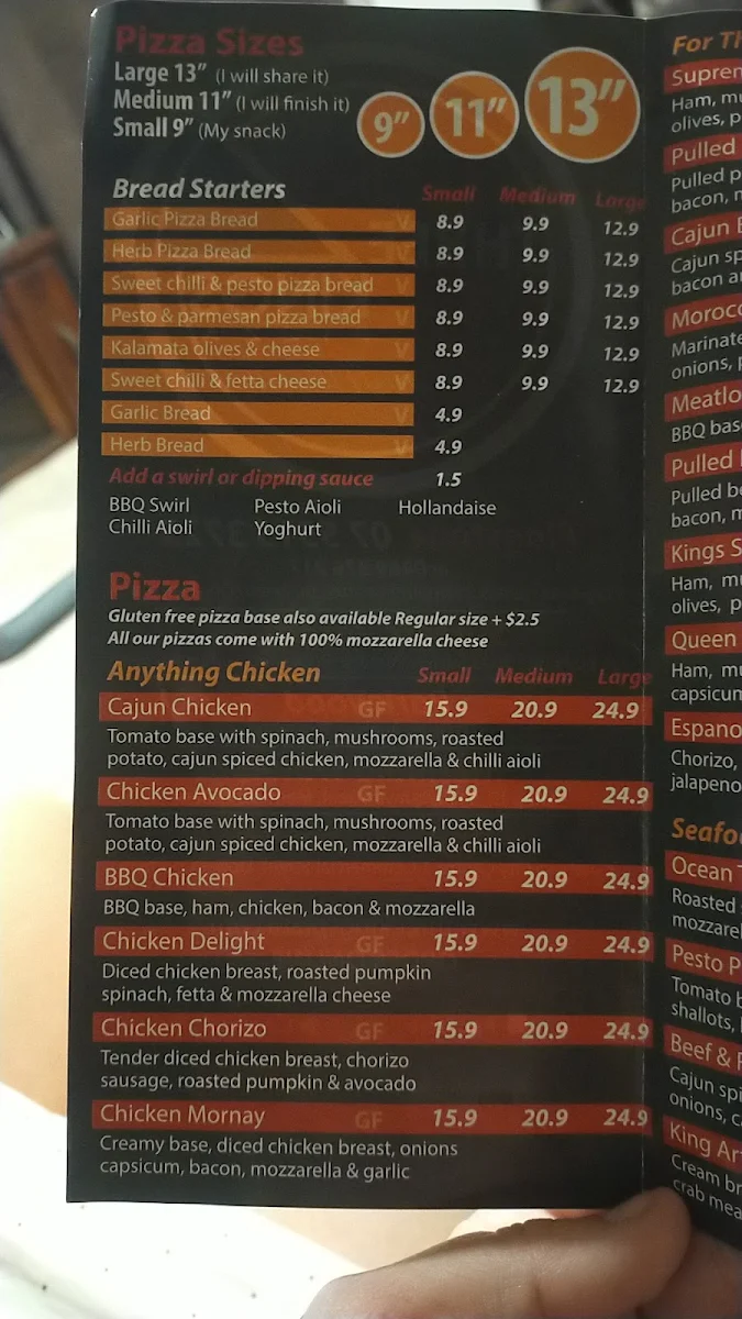 Menu, Three Kings Pizza Flagstone