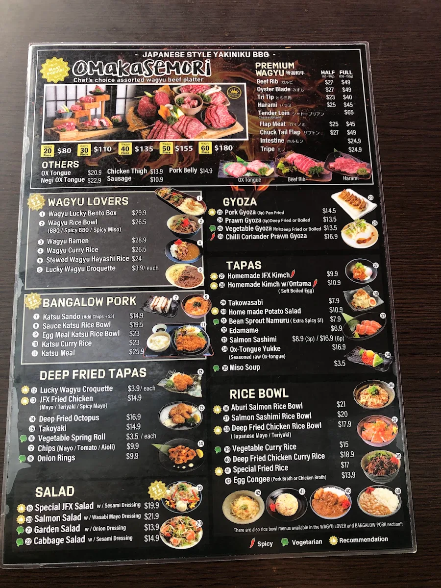 Menu, JFX Noodle & Tapas Bar