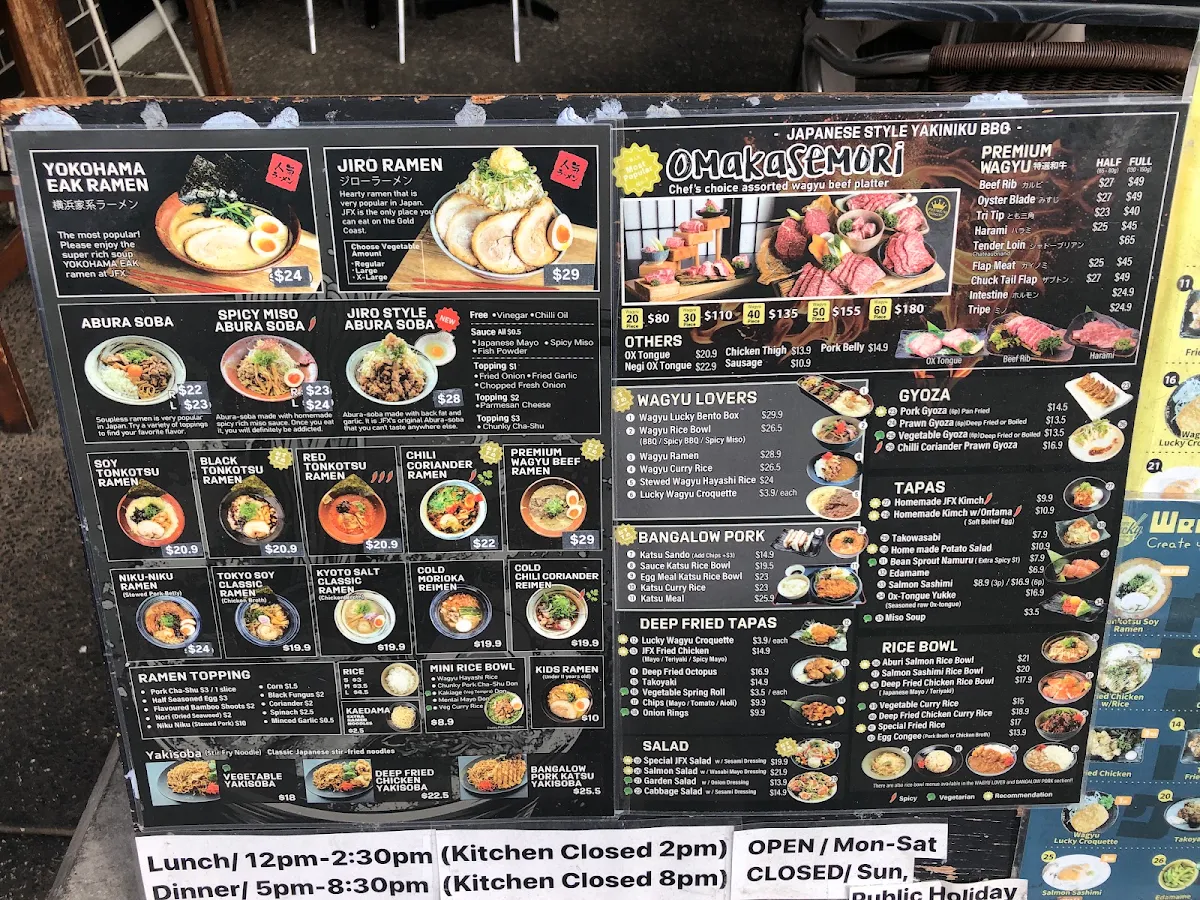 Menu, JFX Noodle & Tapas Bar