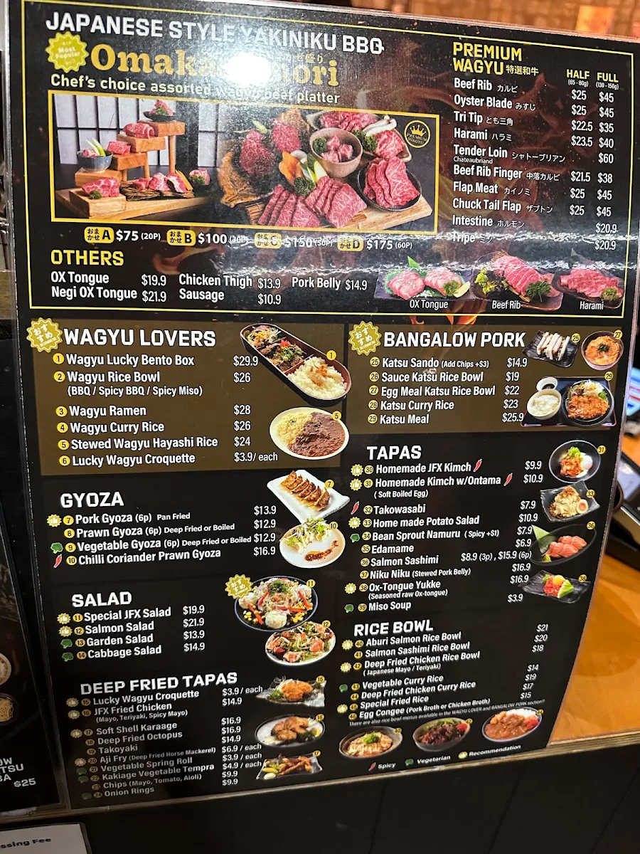 Menu, JFX Noodle & Tapas Bar