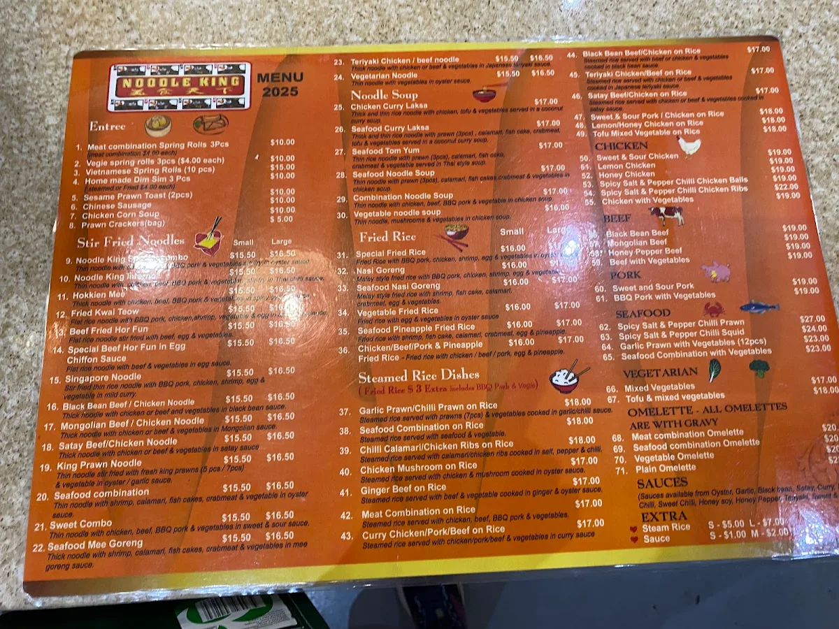 Menu, Noodle King