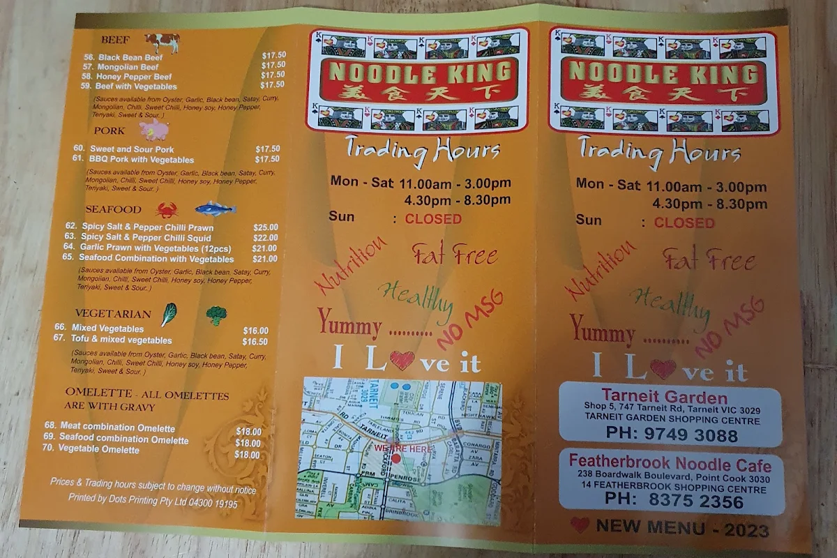 Menu, Noodle King