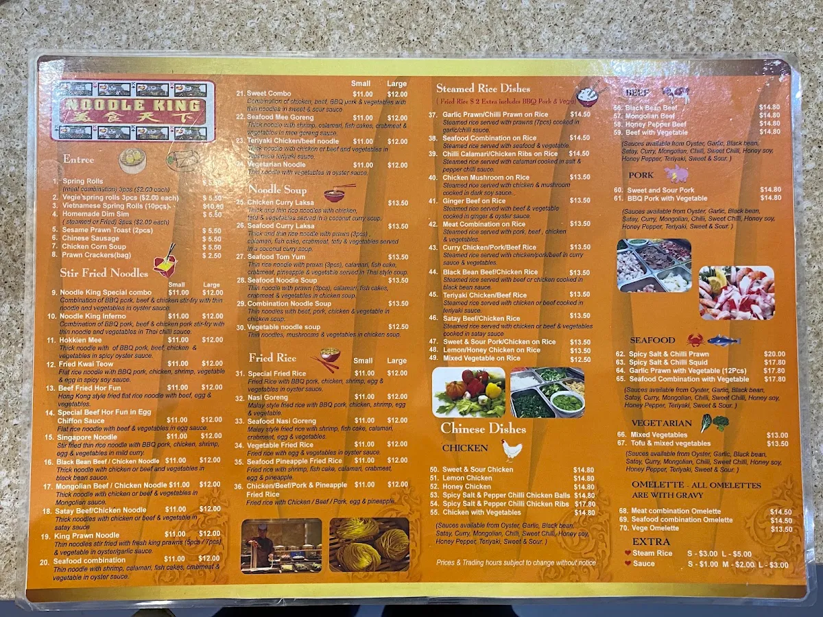 Menu, Noodle King