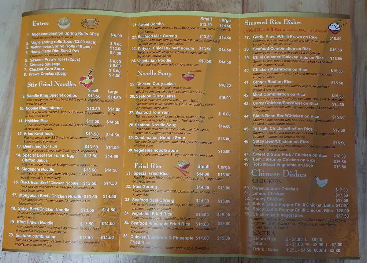 Menu, Noodle King