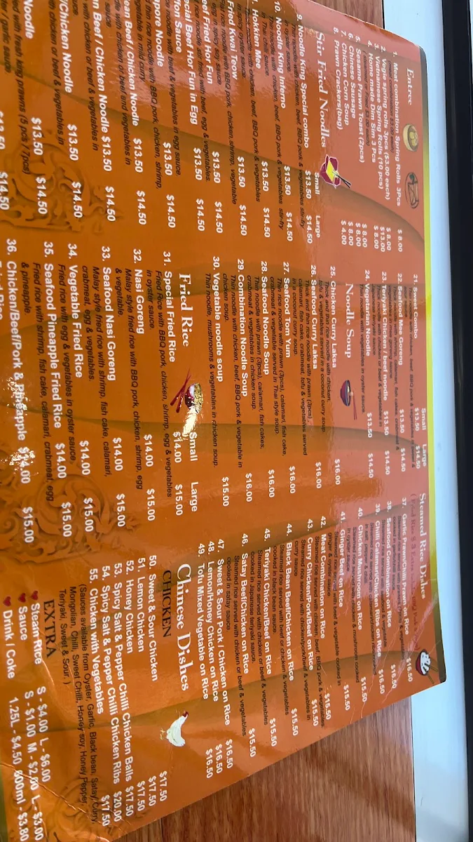 Menu, Noodle King