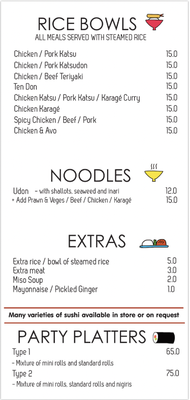 Menu, Sushi Break