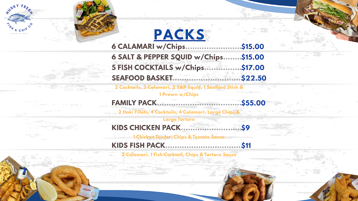 Menu, Husky Fresh Fish & Chip Co