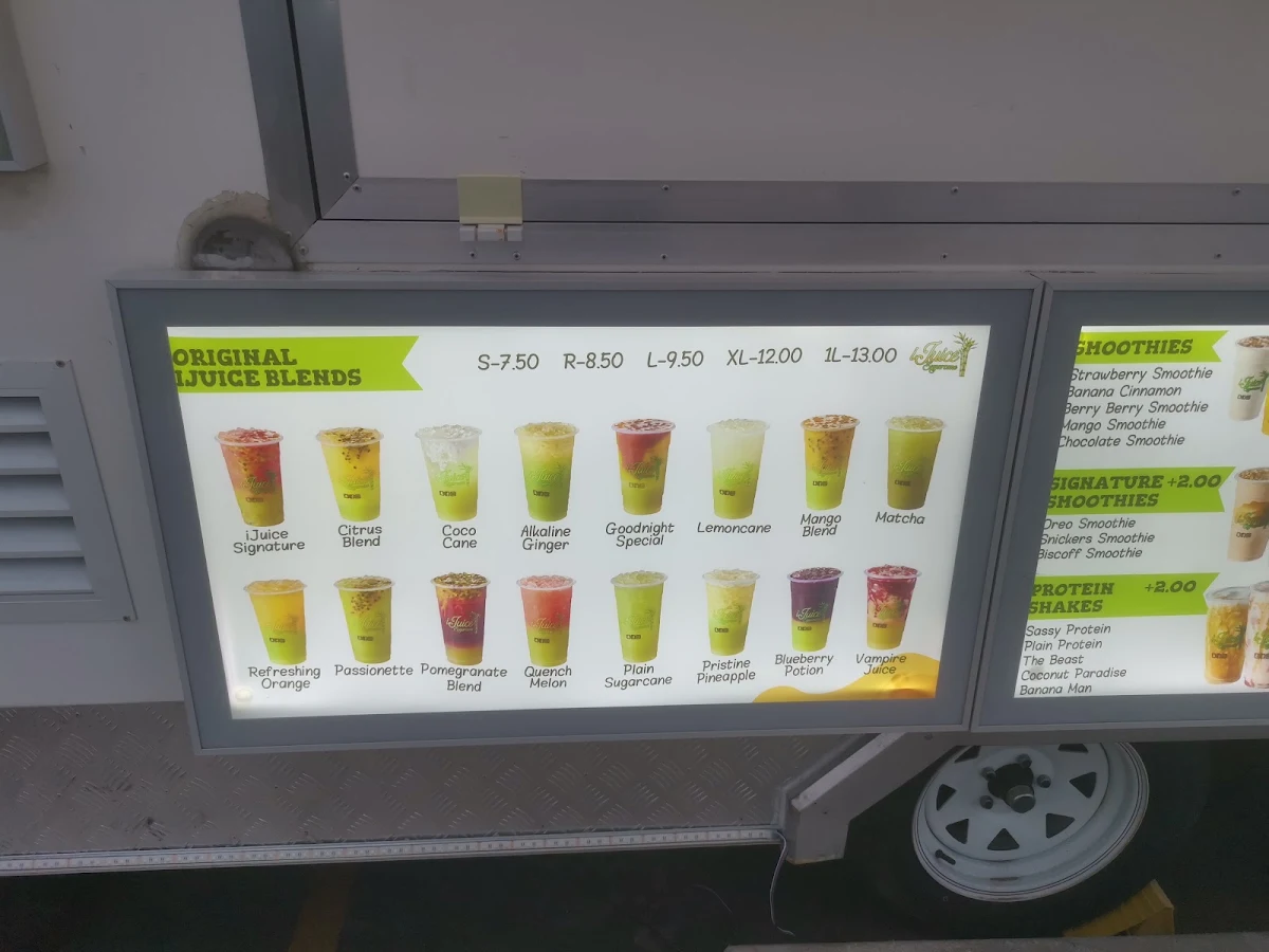 Menu, iJuice Sugarcane Guildford