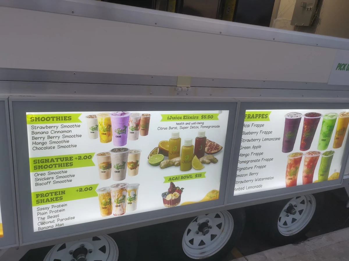 Menu, iJuice Sugarcane Guildford