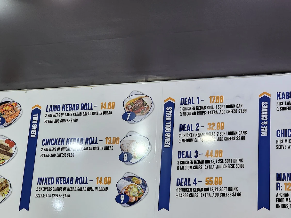 Menu, Ghan Kebab & Takeaway