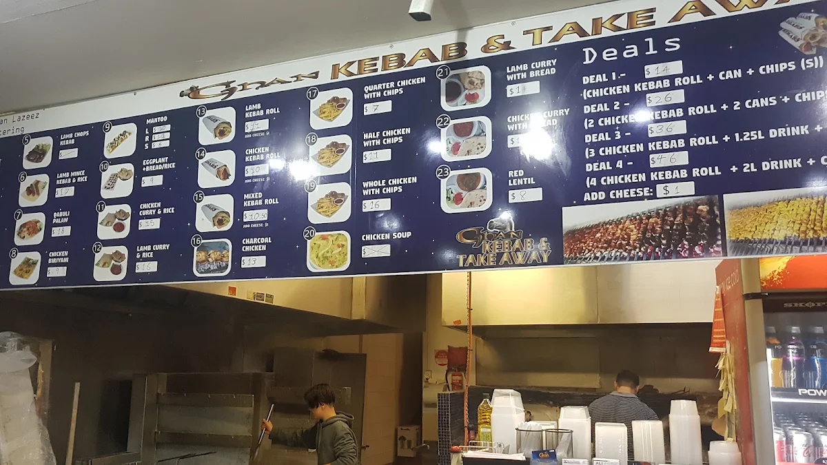 Menu, Ghan Kebab & Takeaway