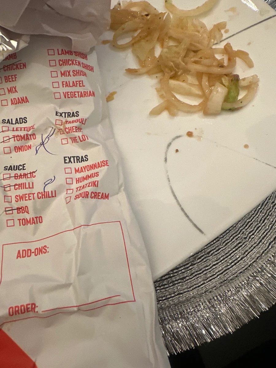 Menu, Ghan Kebab & Takeaway