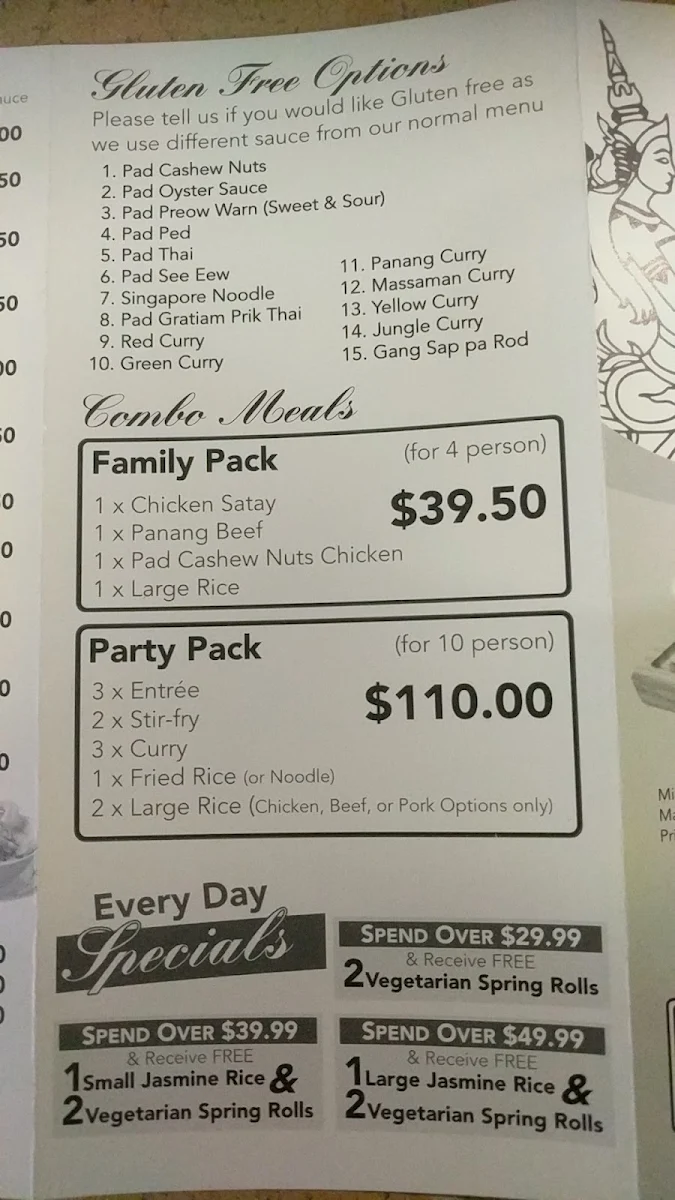 Menu, TYME Thai Kitchen