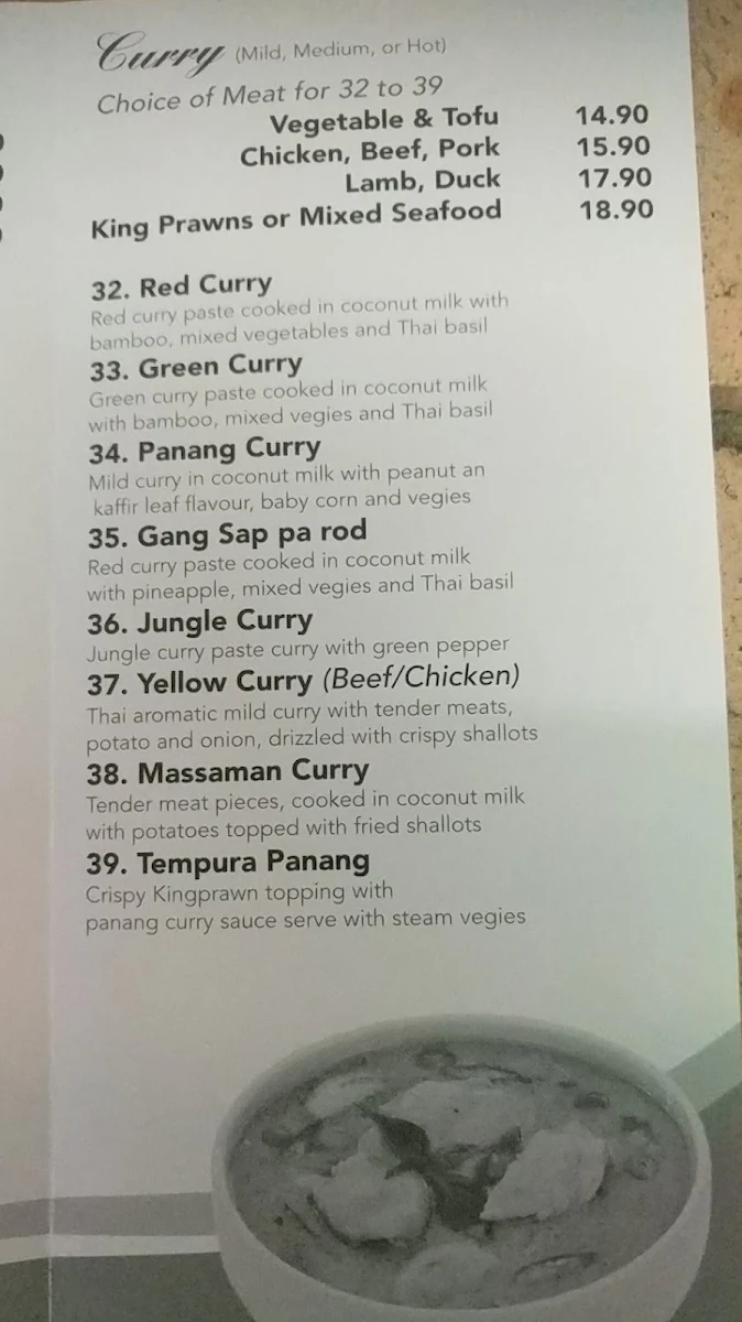 Menu, TYME Thai Kitchen