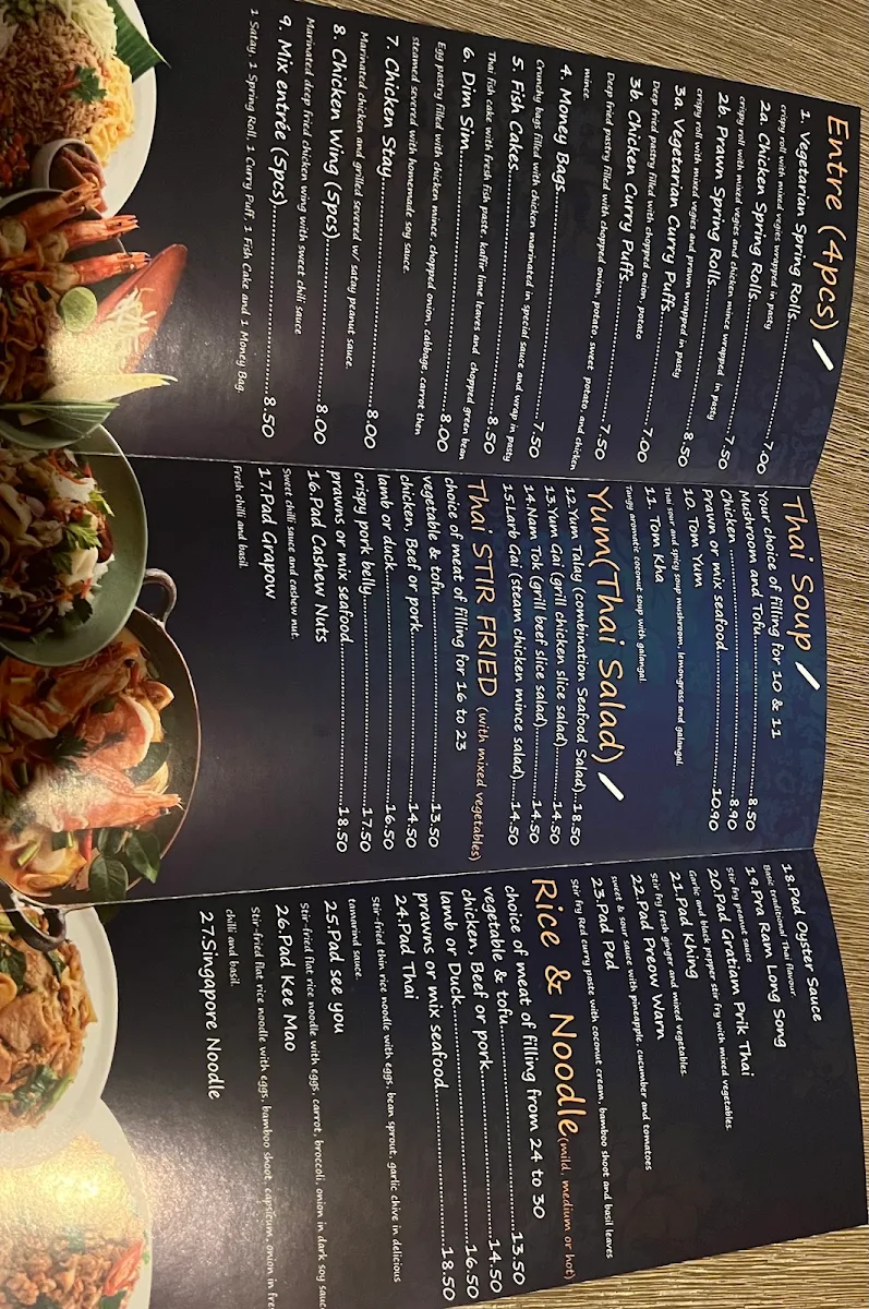Menu, TYME Thai Kitchen