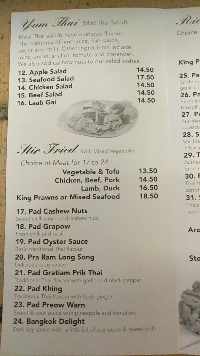 Menu, TYME Thai Kitchen