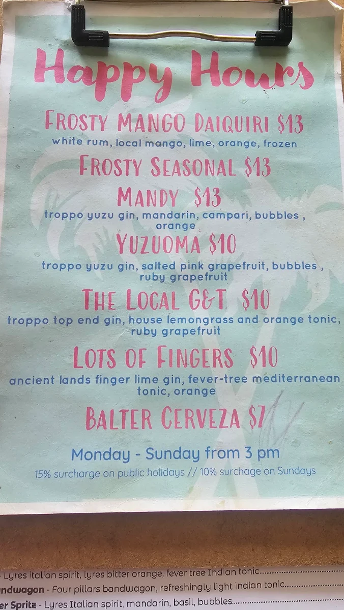 Menu, Snapper Rocks