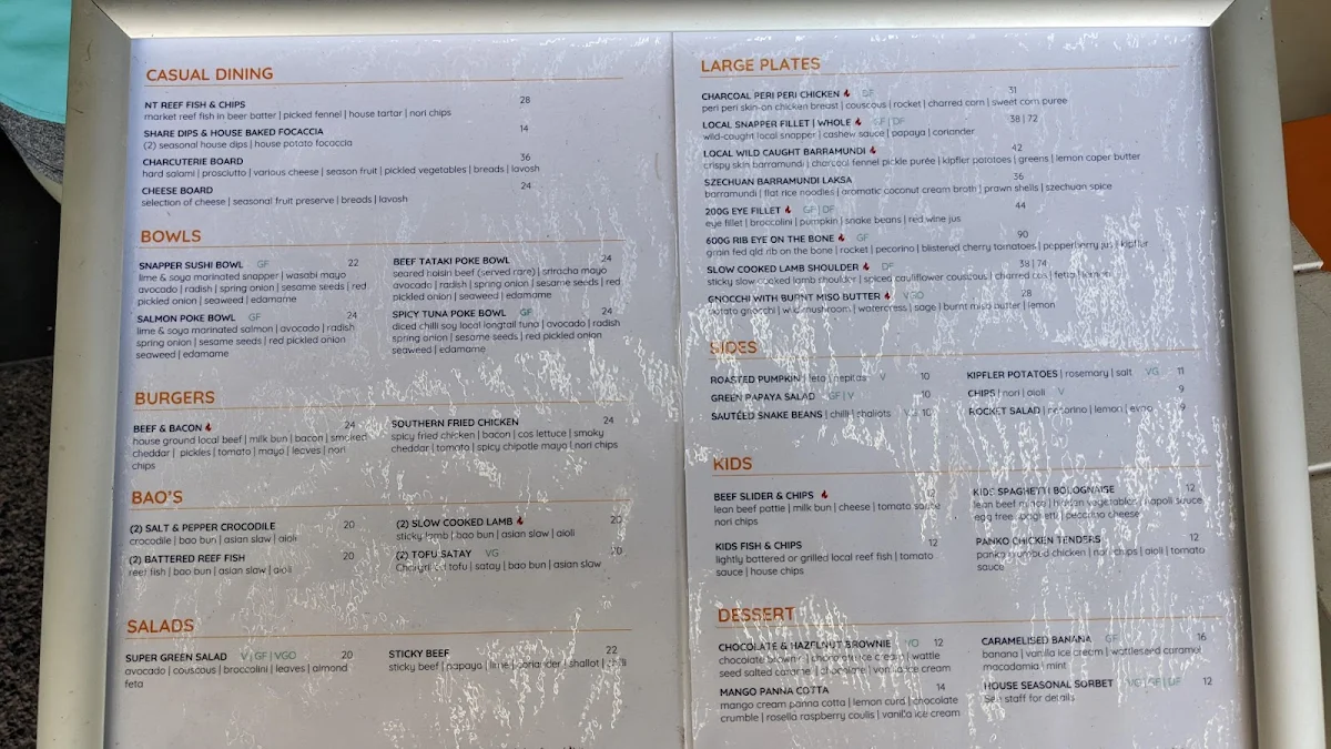 Menu, Snapper Rocks