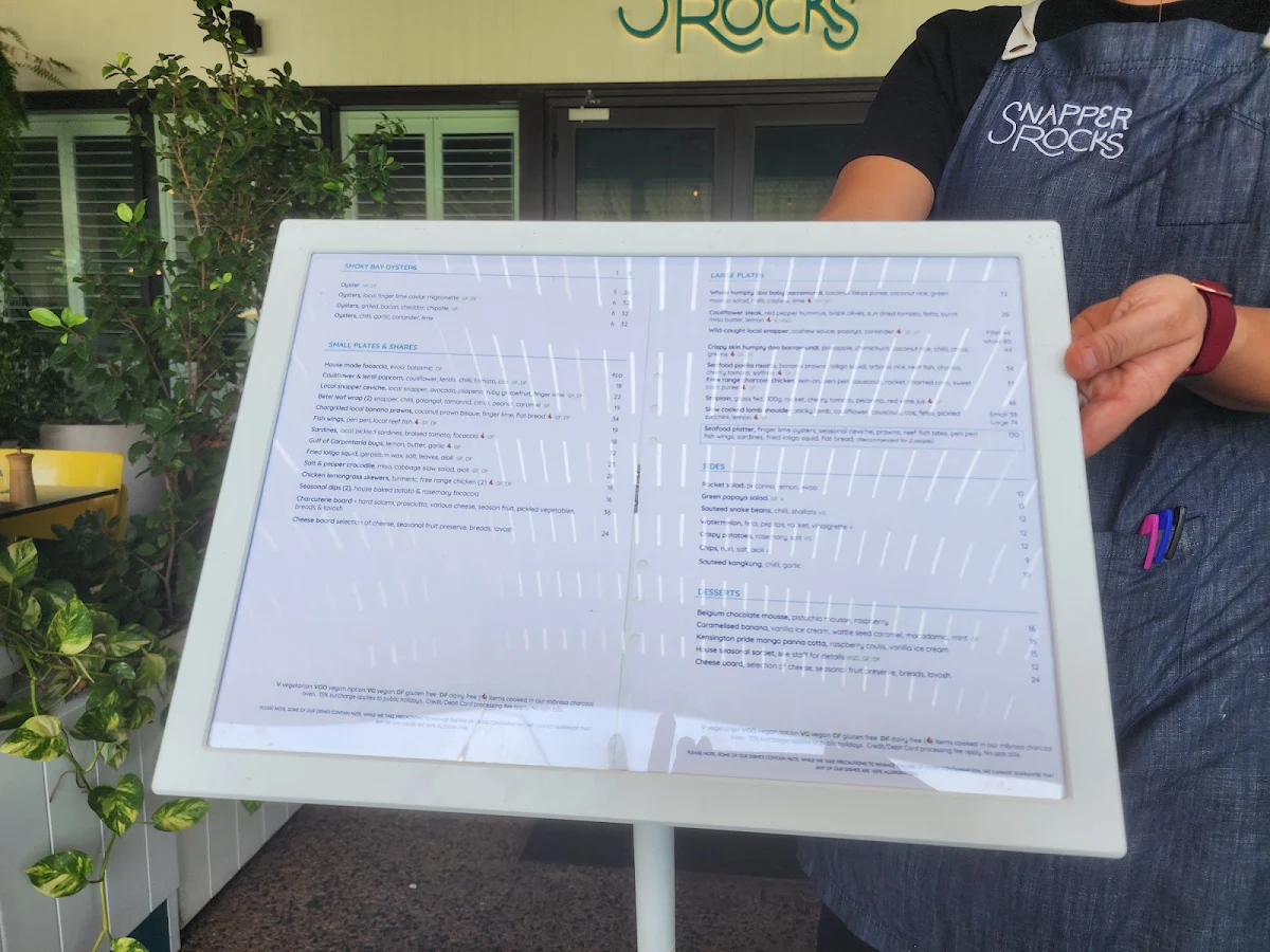 Menu, Snapper Rocks