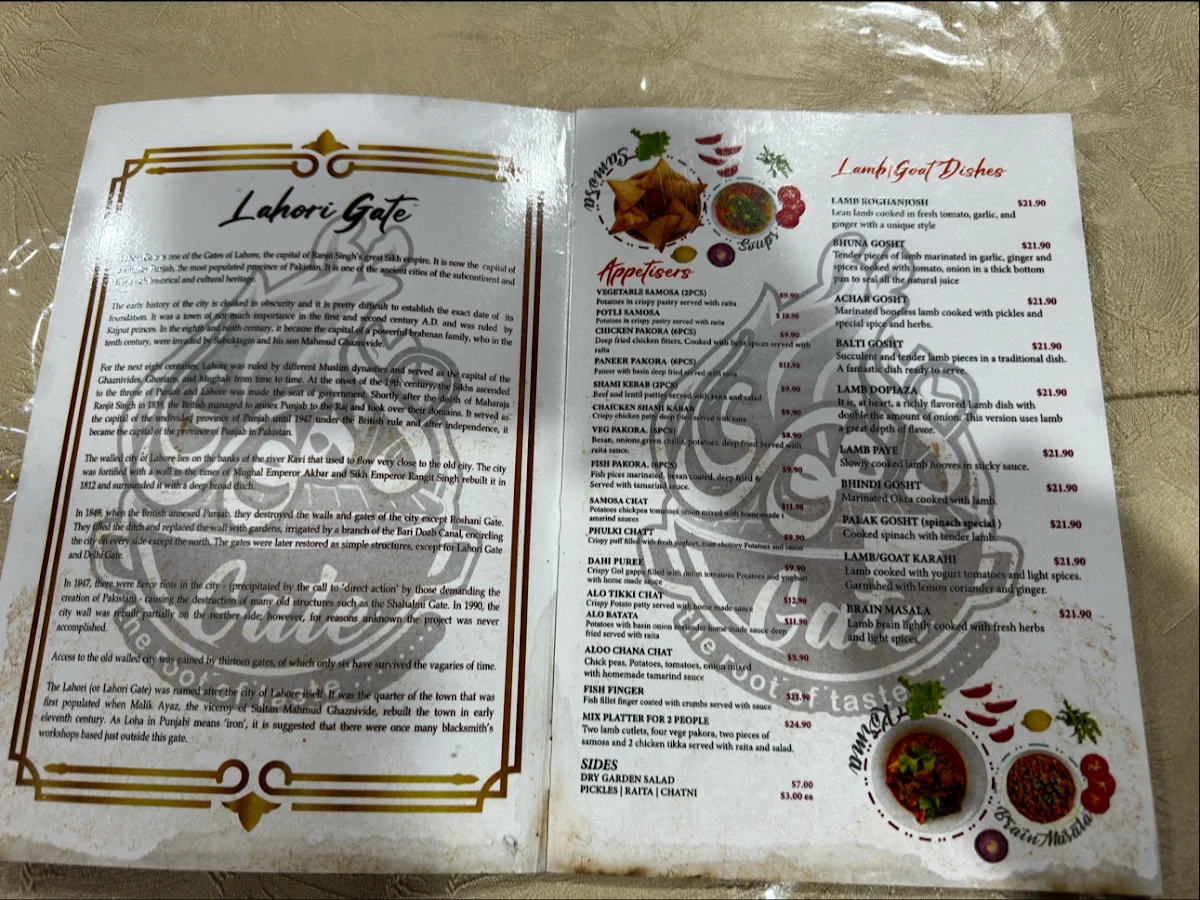 Menu, Lahori Gate Restaurant