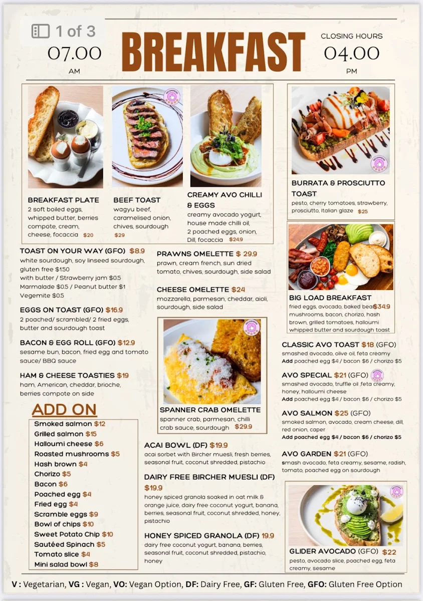 Menu, Glider Garden