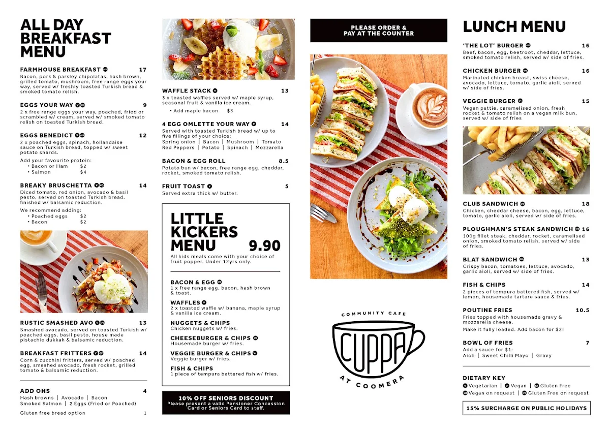 Menu, Cuppa at Coomera Community Cafe