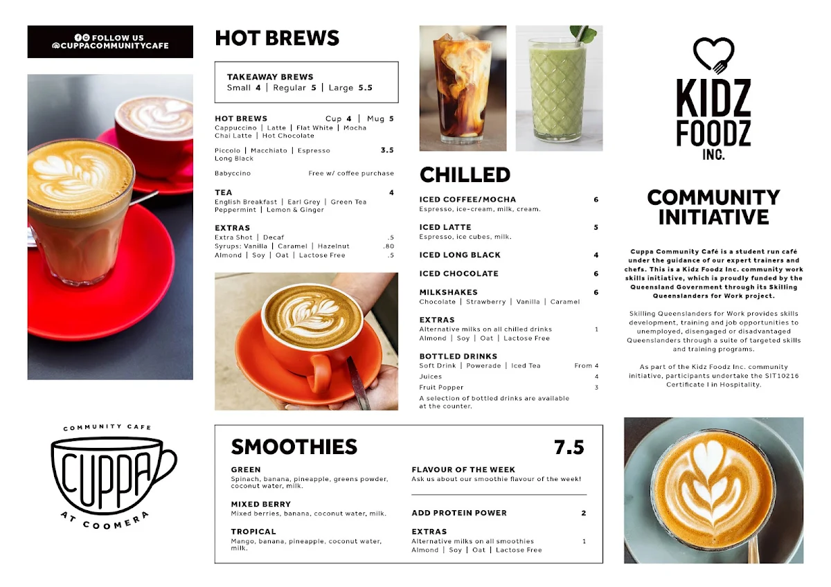 Menu, Cuppa at Coomera Community Cafe