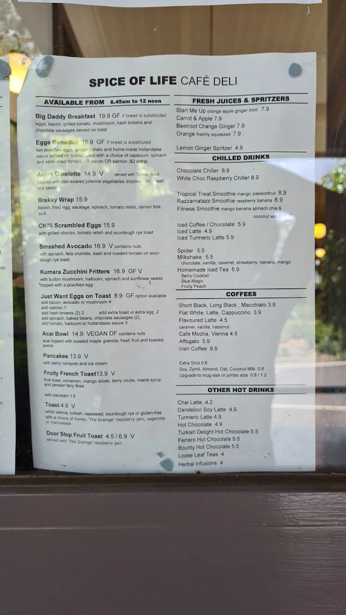 Menu, Spice of Life Cafe & Deli