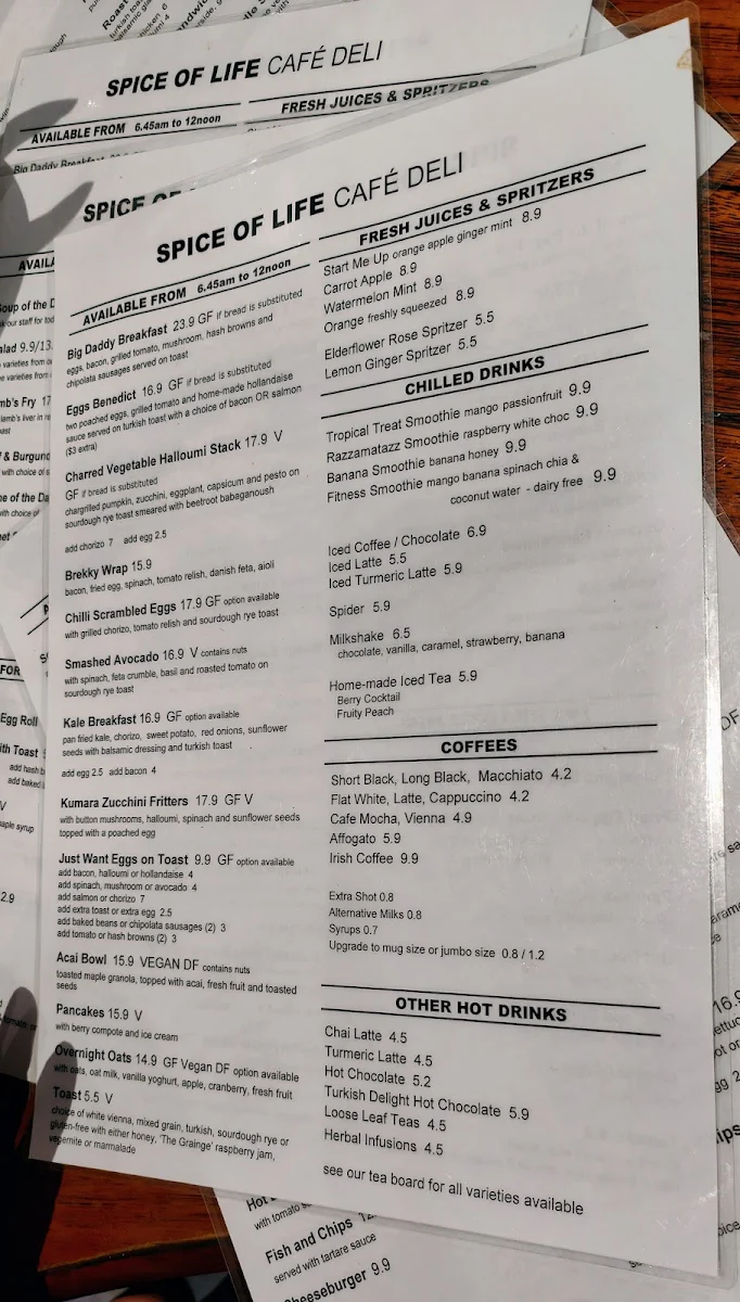 Menu, Spice of Life Cafe & Deli
